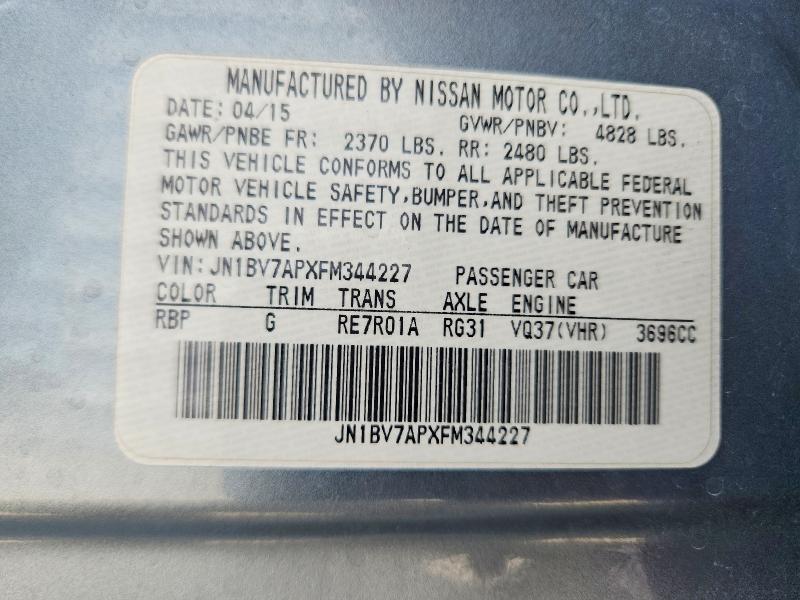64251736 :رقم المزاد ، JN1BV7APXFM344227 vin ، 2015 Infiniti Q50 مزاد بيع