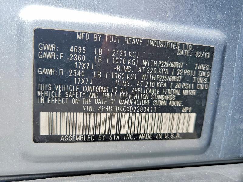 65940616 :رقم المزاد ، 4S4BRDKCXD2293411 vin ، 2013 Subaru Outback مزاد بيع