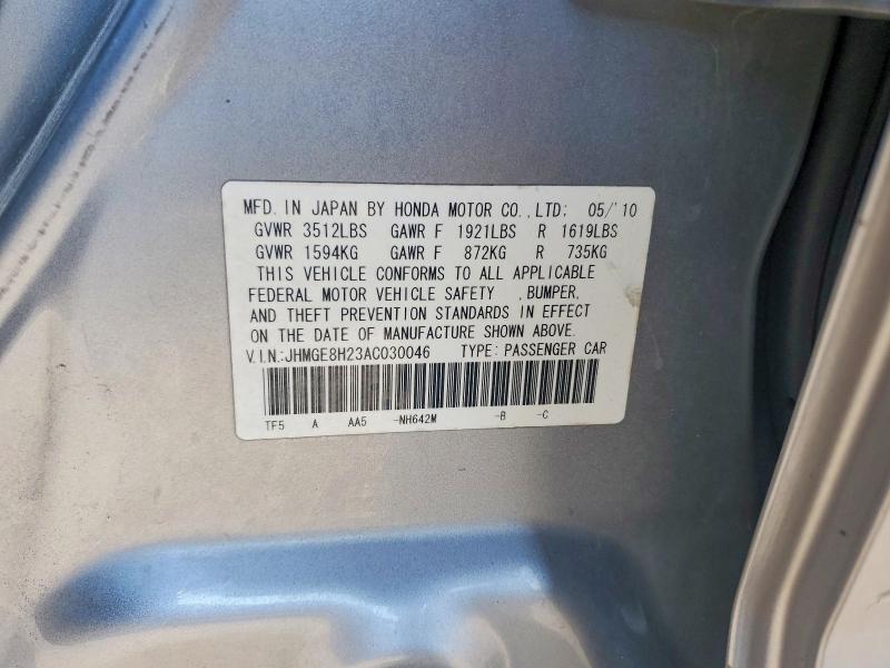 Aukcja sprzedaży 2010 Honda Fit, vin: JHMGE8H23AC030046, numer aukcji: 66264236