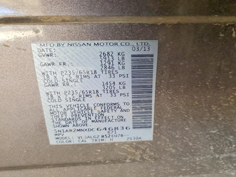 Продаж на аукціоні авто 2013 Nissan Pathfinder, vin: 5N1AR2MNXDC646836, номер лоту: 65218066
