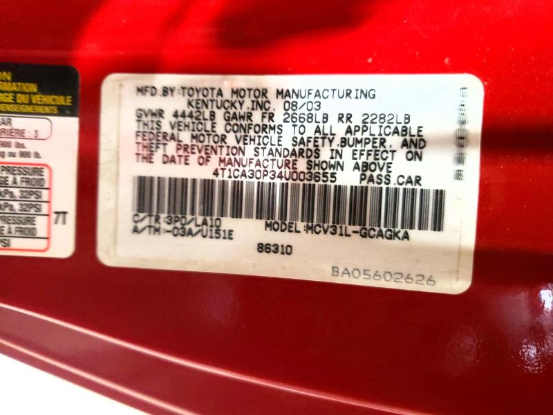 65039996 :رقم المزاد ، 4T1CA30P34U003655 vin ، 2004 Toyota Camry Solara مزاد بيع