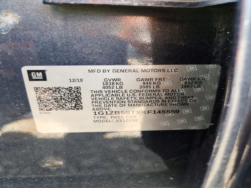 Продажа на аукционе авто 2019 Chevrolet Malibu, vin: 1G1ZB5STXKF145559, номер лота: 65675986
