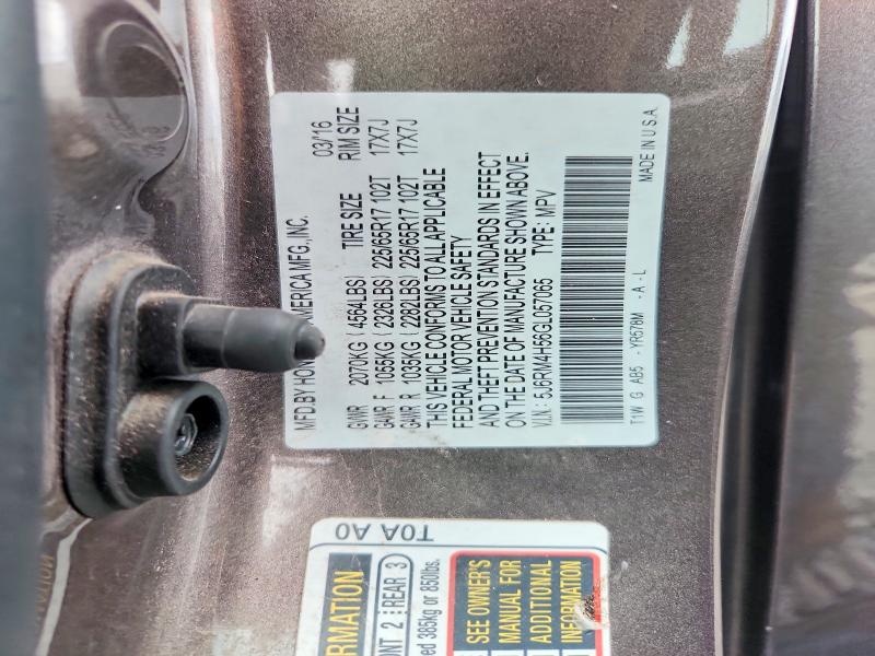 2016 Honda Cr-v მანქანა იყიდება აუქციონზე, vin: 5J6RM4H56GL057065, აუქციონის ნომერი: 66007696
