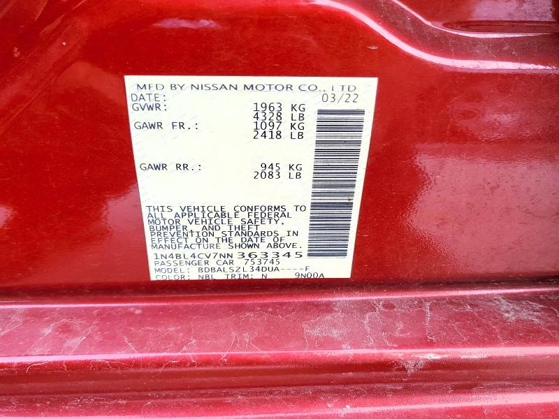 64208616 :رقم المزاد ، 1N4BL4CV7NN363345 vin ، 2022 Nissan Altima مزاد بيع