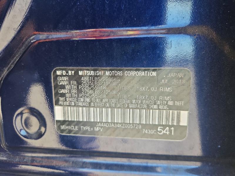 Aukcja sprzedaży 2019 Mitsubishi Outlander, vin: JA4AD3A34KZ005729, numer aukcji: 66494546