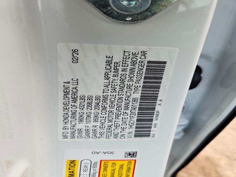 64692836 :رقم المزاد ، 1HGCY1F2XTA011365 vin ، 2026 Honda Accord مزاد بيع