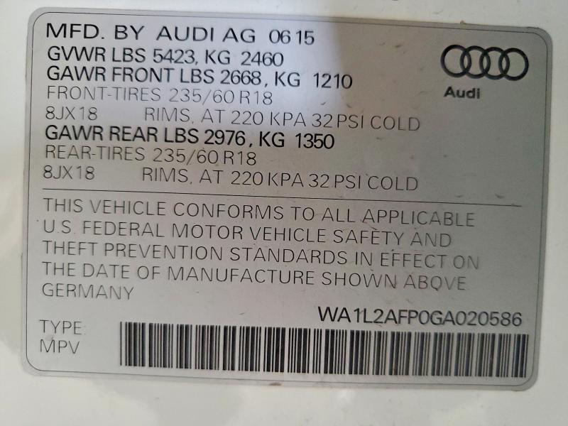 Aukcja sprzedaży 2016 Audi Q5, vin: WA1L2AFP0GA020586, numer aukcji: 66779976