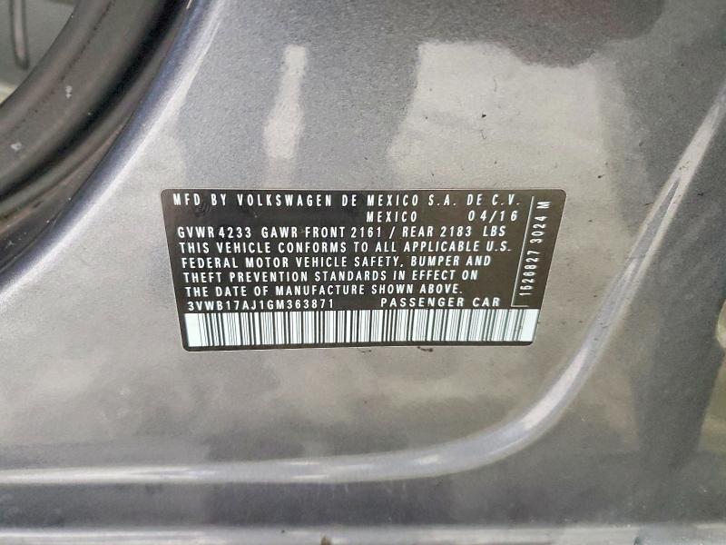 Aukcja sprzedaży 2016 Volkswagen Jetta, vin: 3VWB17AJ1GM363871, numer aukcji: 63549976