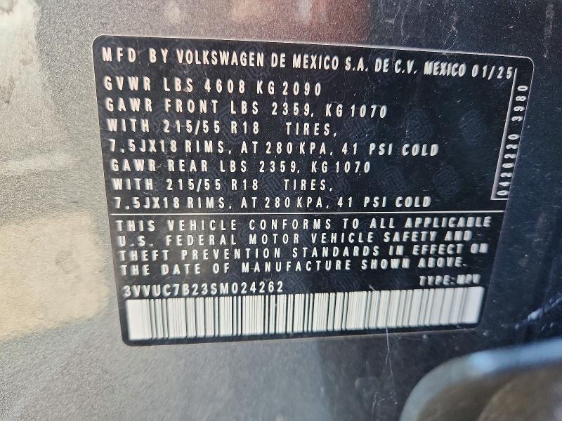 66350686 :رقم المزاد ، 3VVUC7B23SM024262 vin ، 2025 Volkswagen Taos مزاد بيع