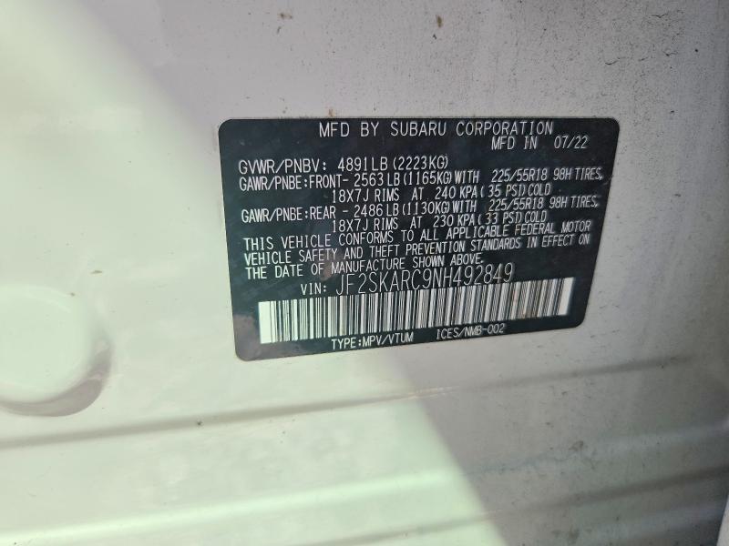 65350156 :رقم المزاد ، JF2SKARC9NH492849 vin ، 2022 Subaru Forester مزاد بيع