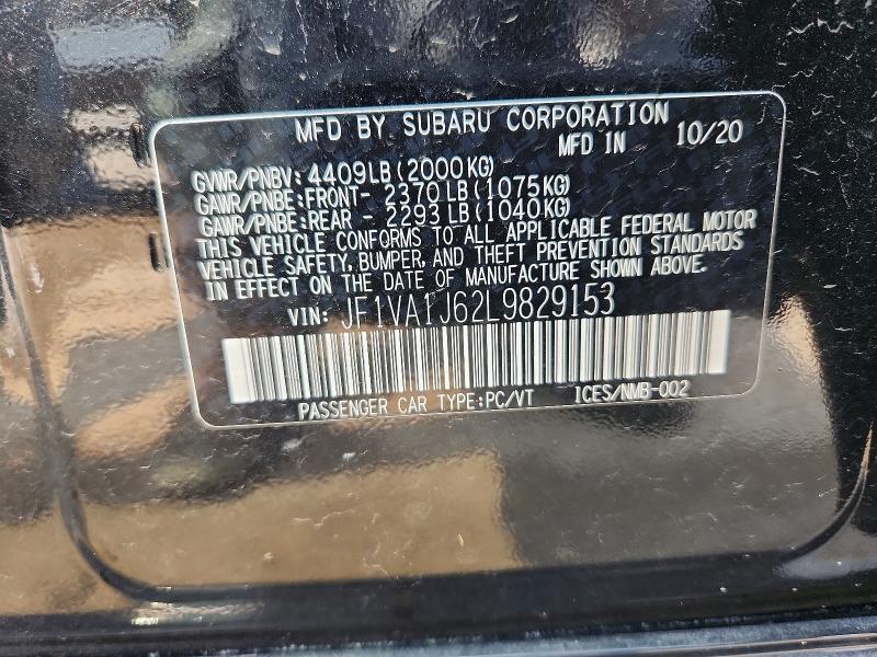 2020 Subaru Wrx მანქანა იყიდება აუქციონზე, vin: JF1VA1J62L9829153, აუქციონის ნომერი: 64312046