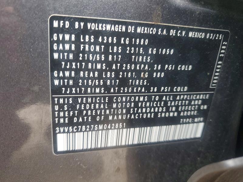 Aukcja sprzedaży 2025 Volkswagen Taos, vin: 3VV5C7B27SM042851, numer aukcji: 63646006