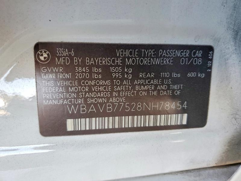 Aukcja sprzedaży 2008 Bmw 335, vin: WBAVB77528NH78454, numer aukcji: 65157336