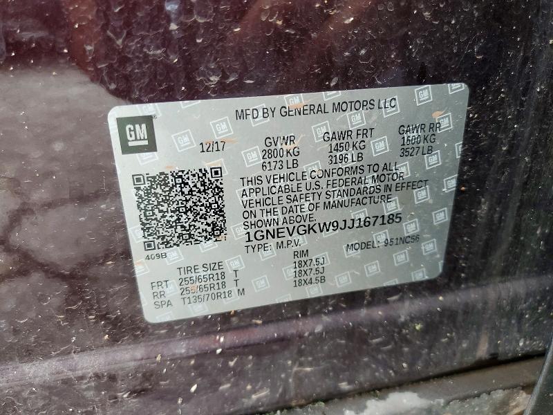 65023896 :رقم المزاد ، 1GNEVGKW9JJ167185 vin ، 2018 Chevrolet Traverse مزاد بيع