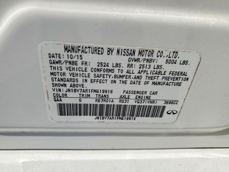 64653836 :رقم المزاد ، JN1BV7AR1FM419916 vin ، 2015 Infiniti Q50 مزاد بيع