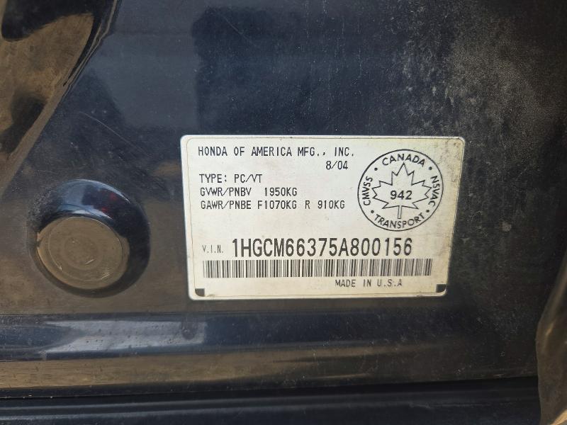 Продаж на аукціоні авто 2005 Honda Accord, vin: 1HGCM66375A800156, номер лоту: 65003486