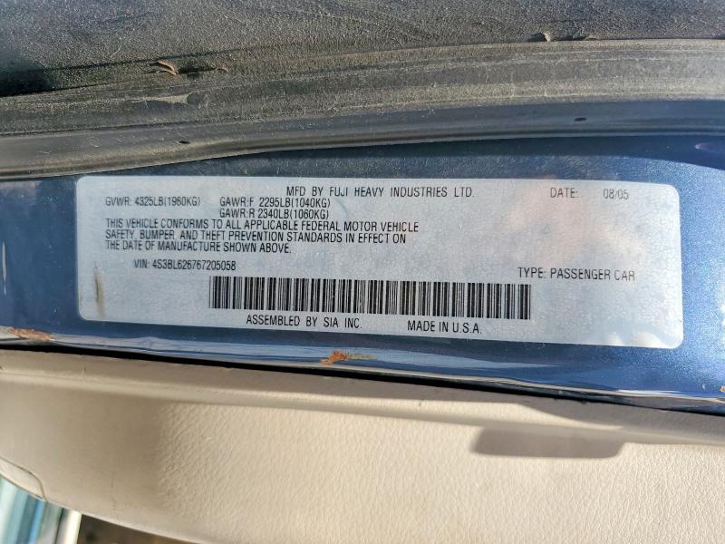 65208936 :رقم المزاد ، 4S3BL626767205058 vin ، 2006 Subaru Legacy مزاد بيع