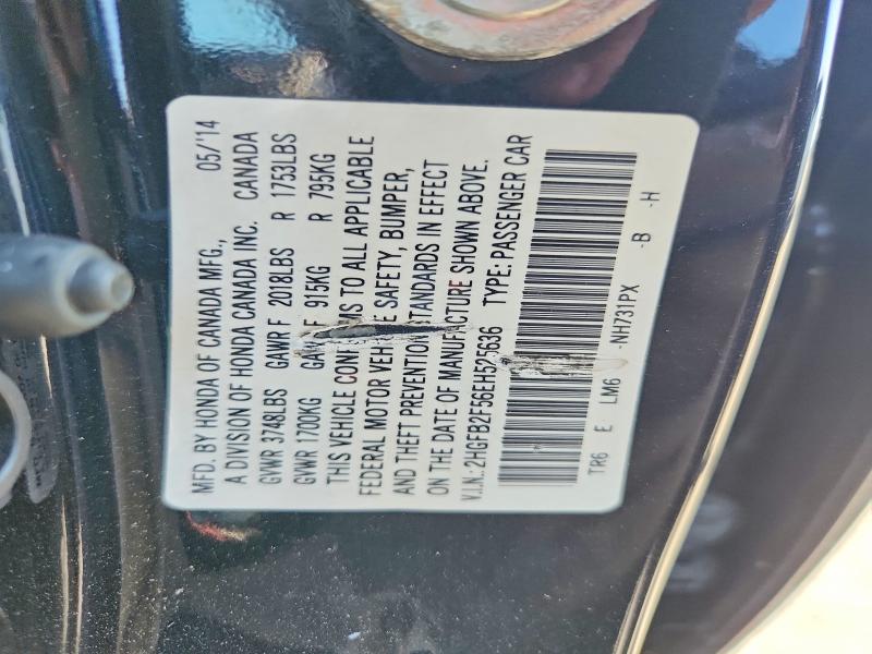 63425776 :رقم المزاد ، 2HGFB2F56EH525636 vin ، 2014 Honda Civic مزاد بيع