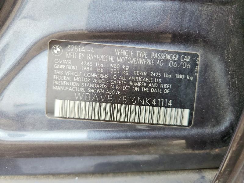 Aukcja sprzedaży 2006 Bmw 325, vin: WBAVB17516NK41114, numer aukcji: 64951636