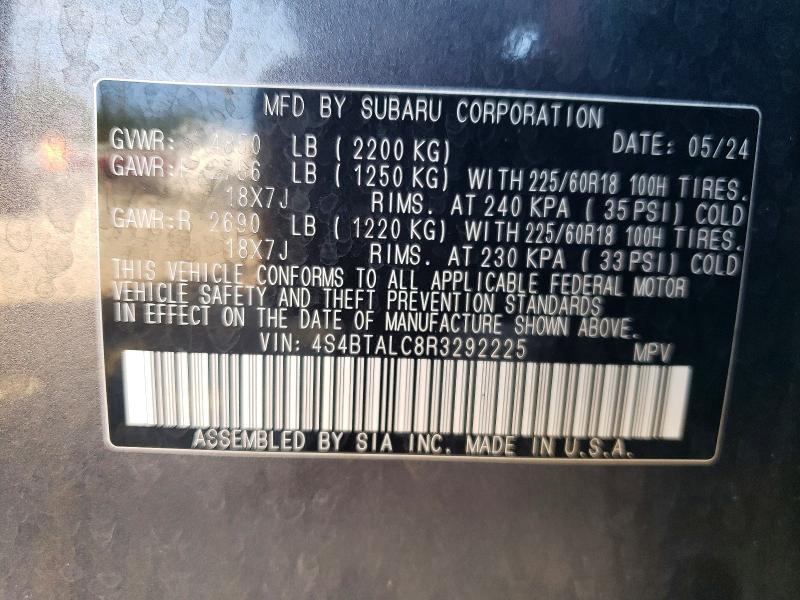 66896926 :رقم المزاد ، 4S4BTALC8R3292225 vin ، 2024 Subaru Outback مزاد بيع