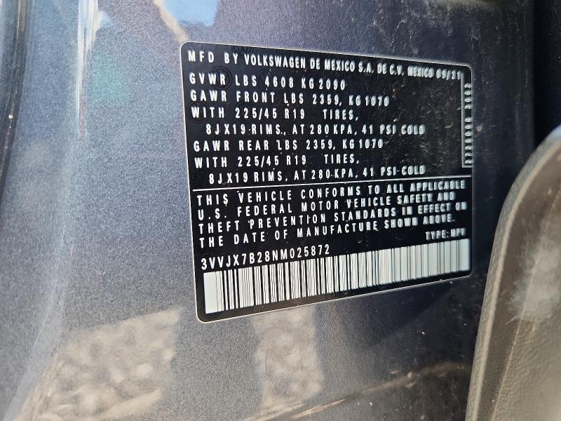 66505356 :رقم المزاد ، 3VVJX7B28NM025872 vin ، 2022 Volkswagen Taos مزاد بيع