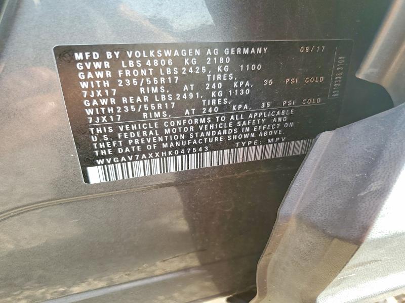 65748636 :رقم المزاد ، WVGAV7AXXHK047543 vin ، 2017 Volkswagen Tiguan مزاد بيع