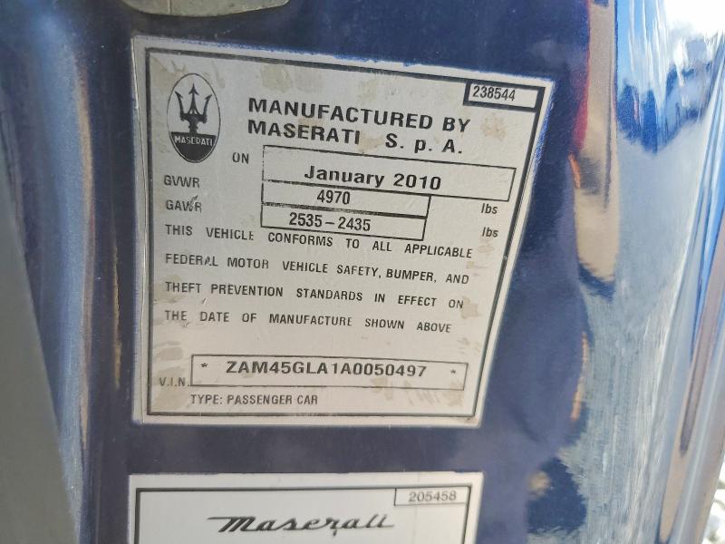 2010 Maserati Granturismo მანქანა იყიდება აუქციონზე, vin: ZAM45GLA1A0050497, აუქციონის ნომერი: 67325056