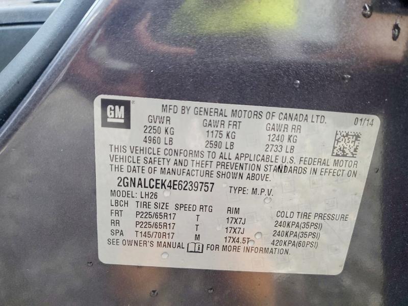 2014 Chevrolet Equinox მანქანა იყიდება აუქციონზე, vin: 2GNALCEK4E6239757, აუქციონის ნომერი: 66472906