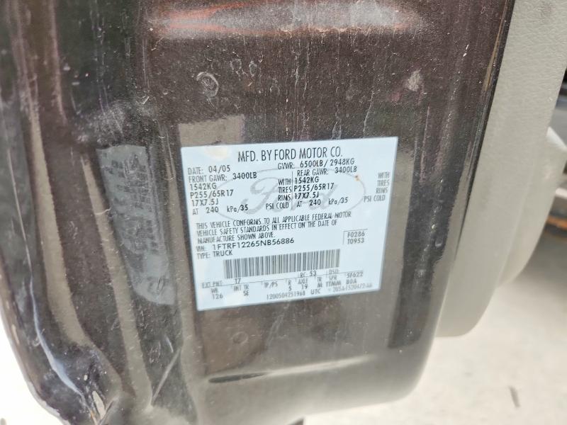 2005 Ford F150 მანქანა იყიდება აუქციონზე, vin: 1FTRF12265NB56886, აუქციონის ნომერი: 63577036