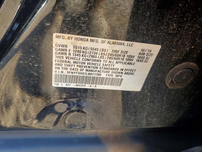 65149256 :رقم المزاد ، 5FNYF5H51LB011769 vin ، 2020 Honda Pilot مزاد بيع