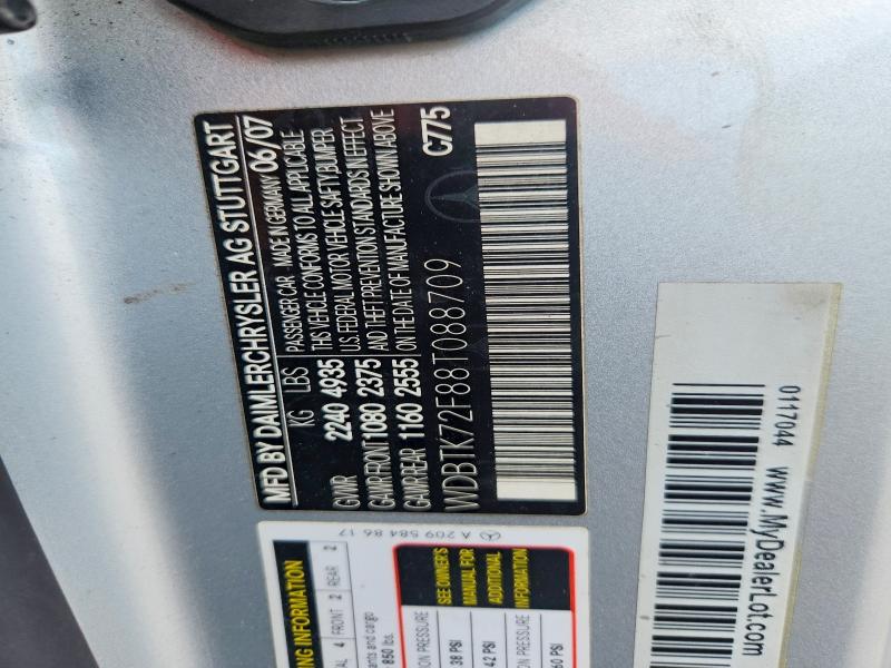 2008 Mercedes-benz Clk მანქანა იყიდება აუქციონზე, vin: WDBTK72F88T088709, აუქციონის ნომერი: 66230326