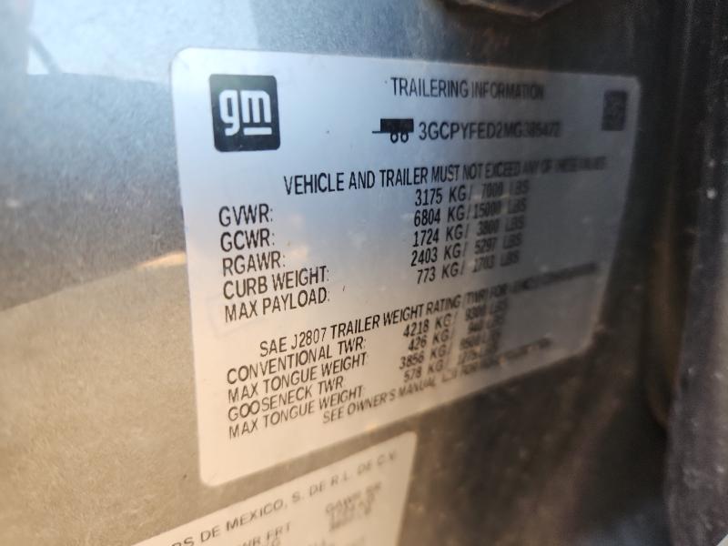 Aukcja sprzedaży 2021 Chevrolet Silverado, vin: 3GCPYFED2MG385472, numer aukcji: 64278936