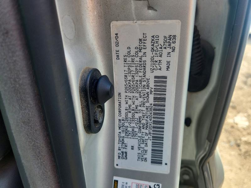 Aukcja sprzedaży 2004 Lexus Gx, vin: JTJBT20X140043824, numer aukcji: 63699296