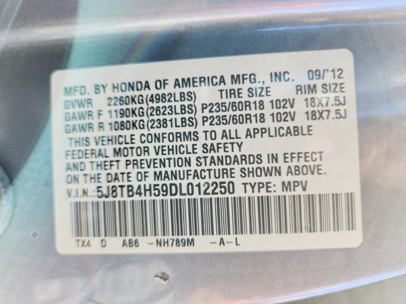 2013 Acura Rdx მანქანა იყიდება აუქციონზე, vin: 5J8TB4H59DL012250, აუქციონის ნომერი: 65546486