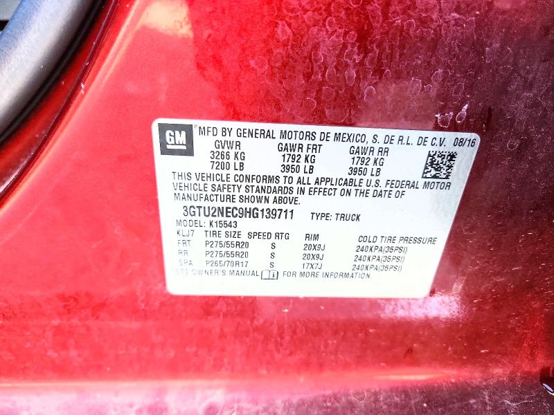 Aukcja sprzedaży 2017 Gmc Sierra, vin: 3GTU2NEC9HG139711, numer aukcji: 65440496