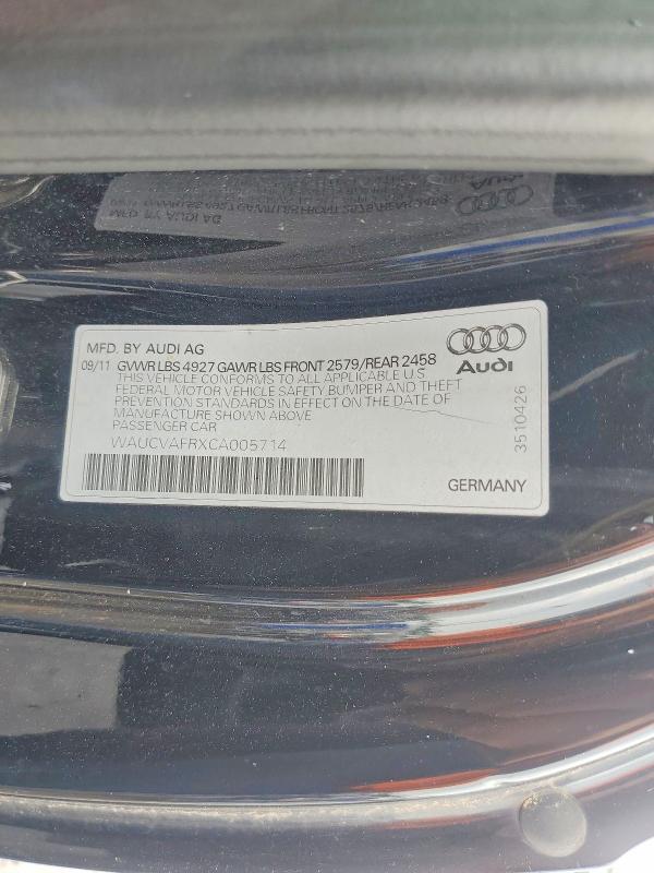 2012 Audi S5 მანქანა იყიდება აუქციონზე, vin: WAUCVAFRXCA005714, აუქციონის ნომერი: 64992886