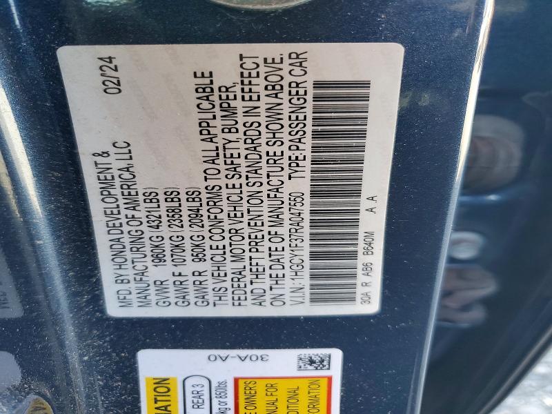 Продажа на аукционе авто 2024 Honda Accord, vin: 1HGCY1F37RA047550, номер лота: 66507726