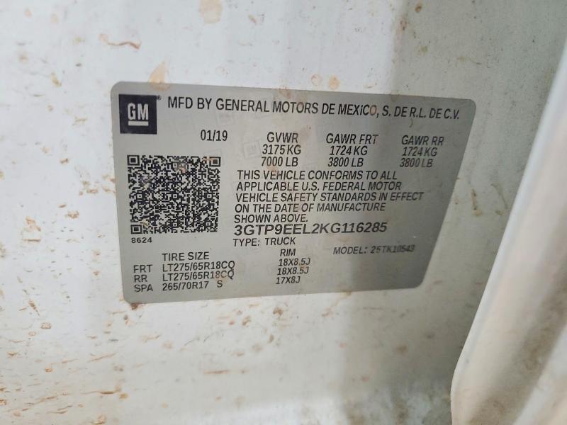 Aukcja sprzedaży 2019 Gmc Sierra, vin: 3GTP9EEL2KG116285, numer aukcji: 65550576