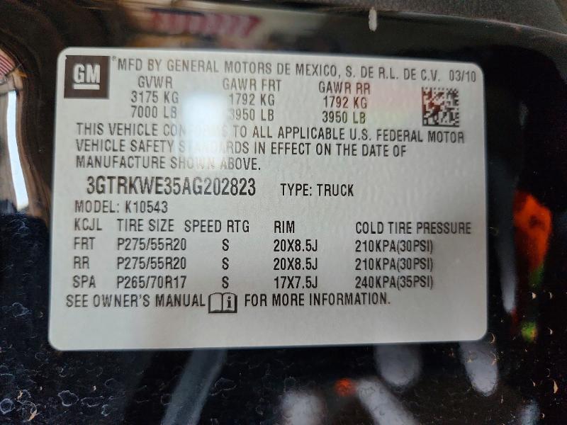66098176 :رقم المزاد ، 3GTRKWE35AG202823 vin ، 2010 Gmc Sierra مزاد بيع