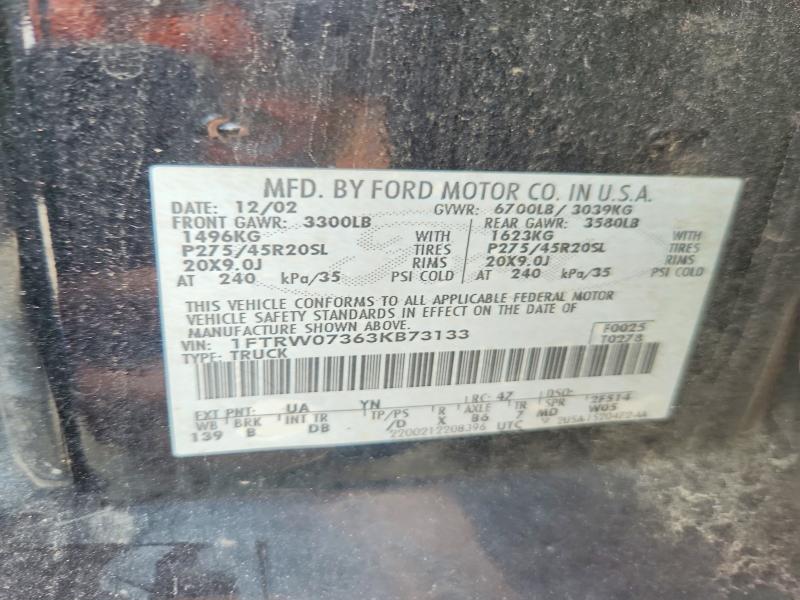Aukcja sprzedaży 2003 Ford F150, vin: 1FTRW07363KB73133, numer aukcji: 65313356