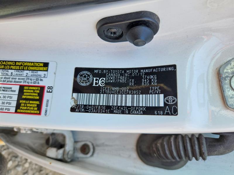2012 Toyota Corolla მანქანა იყიდება აუქციონზე, vin: 2T1BU4EE3CC783852, აუქციონის ნომერი: 63729746