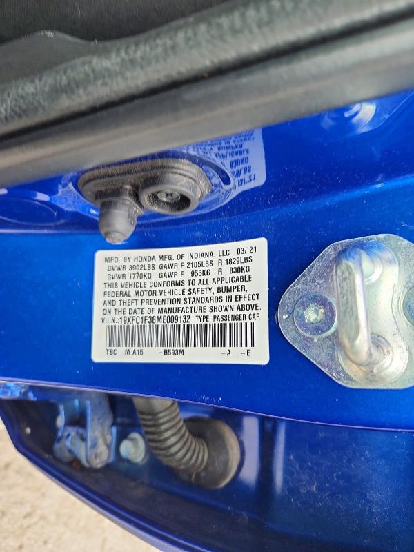 Aukcja sprzedaży 2021 Honda Civic, vin: 19XFC1F38ME009132, numer aukcji: 66318766