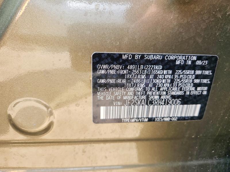 65712596 :رقم المزاد ، JF2SKALC3RH419006 vin ، 2024 Subaru Forester مزاد بيع