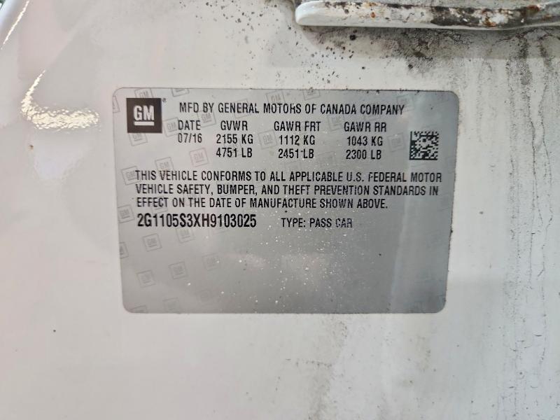 Продаж на аукціоні авто 2017 Chevrolet Impala, vin: 2G1105S3XH9103025, номер лоту: 64573886