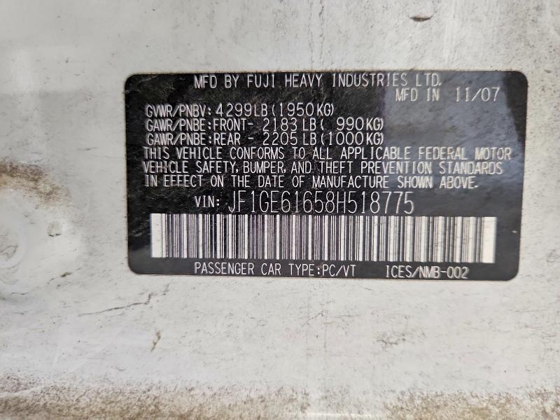 Продажа на аукционе авто 2008 Subaru Impreza, vin: JF1GE61658H518775, номер лота: 65289646