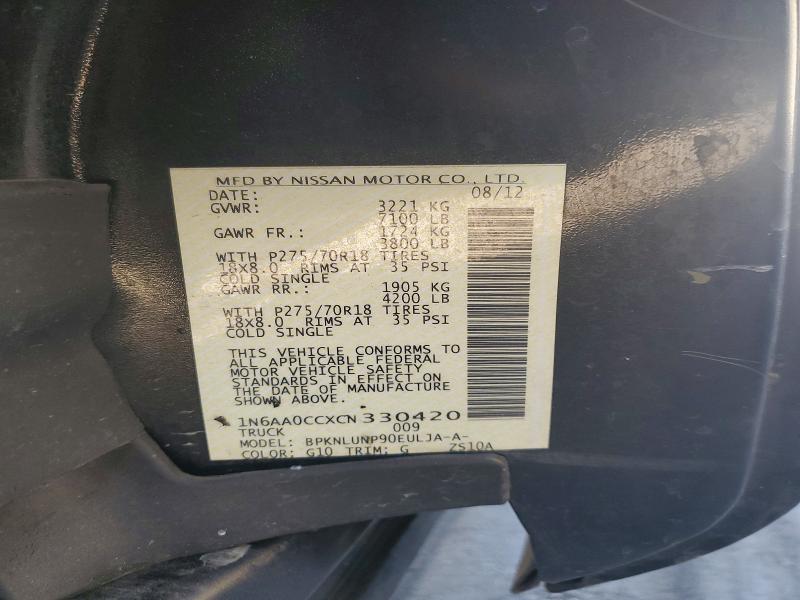 2012 Nissan Titan მანქანა იყიდება აუქციონზე, vin: 1N6AA0CCXCN330420, აუქციონის ნომერი: 65657536