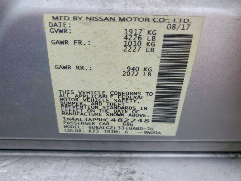 65676176 :رقم المزاد ، 1N4AL3AP9HC482248 vin ، 2017 Nissan Altima مزاد بيع