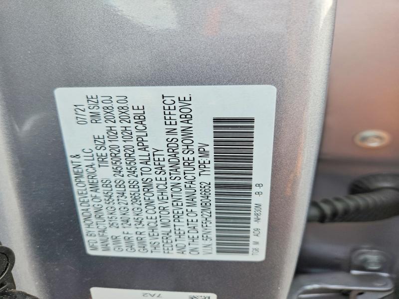 2021 Honda Pilot მანქანა იყიდება აუქციონზე, vin: 5FNYF5H22MB046652, აუქციონის ნომერი: 66398526