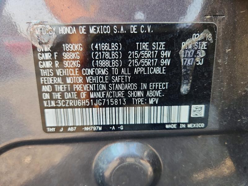 63612266 :رقم المزاد ، 3CZRU6H51JG715813 vin ، 2018 Honda Hr-v مزاد بيع