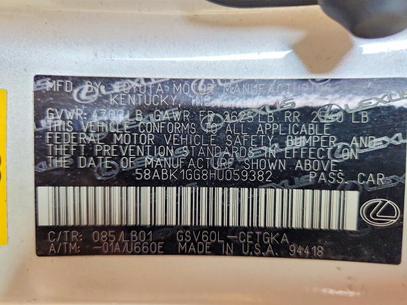 Продажа на аукционе авто 2017 Lexus Es, vin: 58ABK1GG8HU059382, номер лота: 66513326